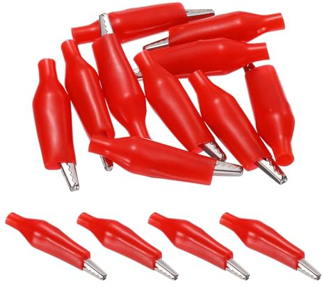 sourcing map 10 pinzas de cocodrilo de 28 mm con aislamiento de acero medio, abrazaderas de cocodrilo para multímetro, laboratorio, prueba de batería eléctrica, clip de cable, color rojo