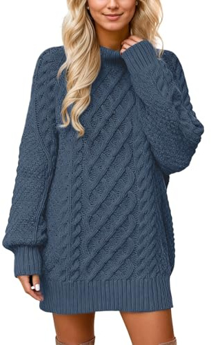 Pull en tricot pour femme - Long et élégant - Jacquard tricoté - Haut surdimensionné - Col roulé - Grandes tailles - Pull thermique décontracté - Pull d'hiver pour femme, O bleu marine, XL
