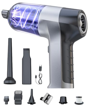 Trongle Aspiradora de Mano Potente 15000PA 4 en 1, Mini Aspirador Coche Sin Cable y Soplador, Aspirador Portátil con HEPA, 5 Boquillas y USB-C para Casa, Auto, Oficina y Pelo de Mascotas
