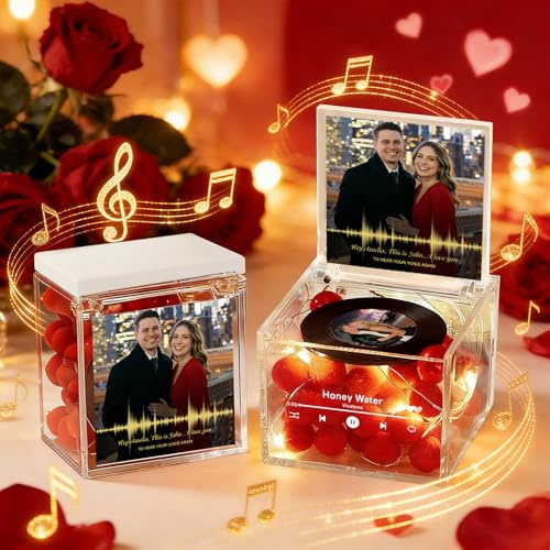 Smile lab Caja de Música Personalizada con Foto y Canción Music Box con Luz LED Mini Tocadiscos de Vinilo Fotos Personalizadas Regalos San Valentin Hombre y Mujer Ideal para Cumpleaños y Aniversario