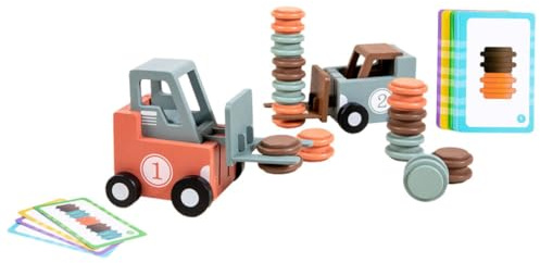 SUPVOX Juego Educativo de Madera para – Modelo de Carretilla Elevadora de Construcción Pequeño, Juguete de Madera para Desarrollo Temprano, Estimula Lógica y Habilidades Motoras,
