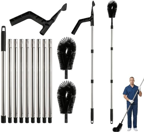 14 ft Adjustable Gutter Cleaning Brush and Shovel Set | Extendable tools for removing leaves and debris from roof gutters