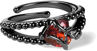 DAYLINLOVE Black Rose Ring 925 Sterling Silver Gothic Red Heart Adjustable Thumb Open Ring Goth Jewellery Gifts for Women