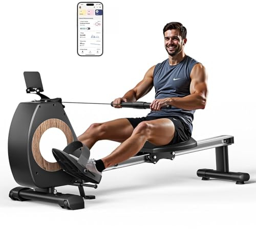 ONETWOFIT Rudergerät Für Zuhause Klappbar Pro, Stepper Für Zuhause, 16 Stufen des Stillen Widerstands Fitnessgeräte, Crosstrainer 160 Kg Kapazität, App-Kompatibel