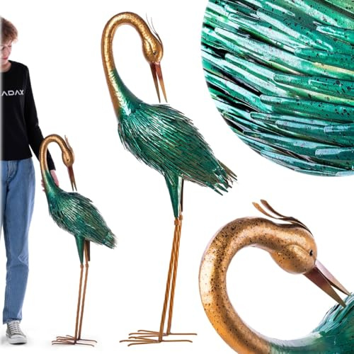 KADAX Kranich Gartenfigur 105 cm, große Gartenstatue aus pulverbeschichtetem Stahl, Metallfigur als Gartendeko für Garten, Teich & Terrasse, Dekofiguren