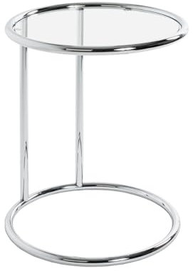 HAKU Möbel Beistelltisch Chrom, Metall, Sicherheitsglas - Maße: H 55 cm x Ø 45 cm, Style: Modern
