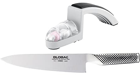 Global G-2220GB Set: G-2 Kochmesser + MinoSharp Schleifer 220-GB