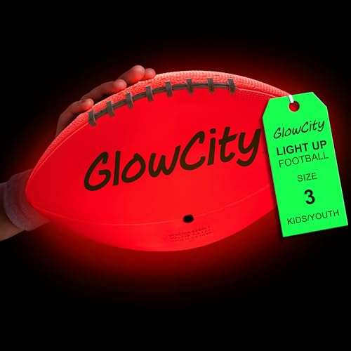 GlowCity Glow in The Dark Football - Size 3 Light Up LED Ball for Kids Ages 8-12 - Cool Sports Gift for Night Outdoor Games - Birthday Gifts Ideas for Kids & Teen Boys Ages 6 7 8 9 10 11 12 Toys Stuff