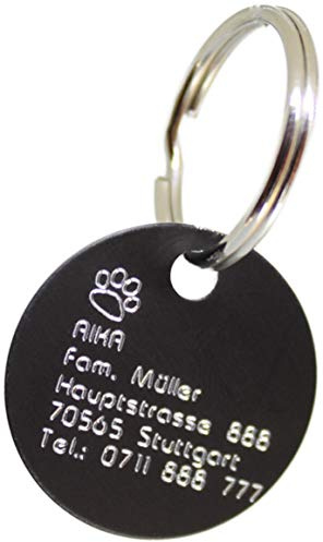 Hundemarke mit Gravur - ID Tag - Adressanhänger - Adressschild - Individuelle - Personalisiert - Diamantgravur (Schwarz-Matt)