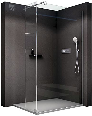 BERNSTEIN - Paroi de douche à l'italienne 200x80cm avec volet de protection, verre ESG de 8mm - NT109