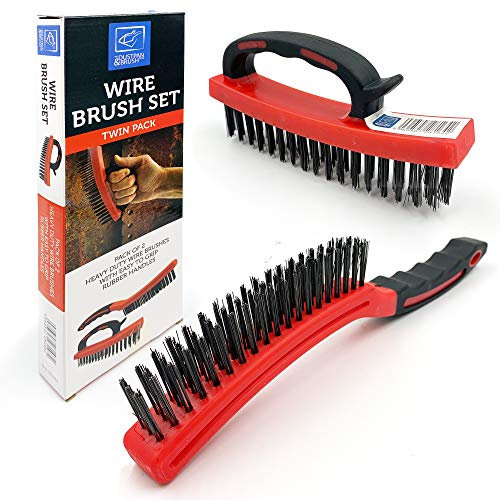 Lot de 2 Brosses métalliques en acier ultra robuste, avec poignée en plastique facile à tenir, brosses idéales pour enlever les saletés et traces de rouille tenaces