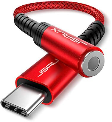 JSAUX USB C to 3.5mm Headphone Jack Adapter, Type C to 3.5mm Aux Compatible with iPhone 17 Pro Max/Air，16/15 Pro Max/16 Plus/,Galaxy S24 S23 S22 S21 S20, Pixel 9 Pro/9/8 Pro/8/7 Pro/7-Red