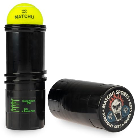 MATCHU - Tryckregulator för padel- och tennisbollar - Tryckhållare - Tryckåterställare - Bolltryckhållare - Tryckhållare - Trycksparare - Förläng livslängden - 22x8,3x CM - PRO Edition - Svart