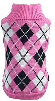 YAOTT Warme Netter Hundepullover mit Argyle-Muster, Sweater Gestrickter Pullover für Kleine Hunde Katze, Haustier Sweater Gestrickter Pullover für Kleine und Mittlere Hunde Teddy Chihuahua Rosenrot M