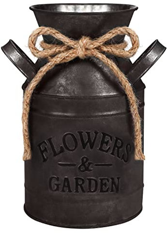 Belle Vous Rustic Metal Flower Vase - 11.3 x 19cm / 4.45 x 7.48 Inches - Galvanized Vintage Shabby Chic Farmhouse Milk Bucket - Primitive Decorative Pitcher Jug for Home/Wedding Decor & Garden Flowers