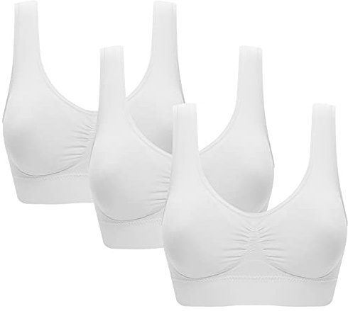 Jamron Dam 3 Pack Sömlös Trådlös Komfort Vardagliga Bralettes Sport Yoga Sömn BH med Avtagbara Kuddar Vit + Vit + Vit 6XL
