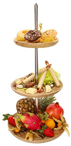 MamboCat Etagere Paula I Höhe 64 cm I handgefertigte 3-stöckige runde Holz-Etagere I 3-stufig, Verschiedene Servierplatten für Buffet & Brunch I ideal zum Dekorieren, für Obst, Cupcakes & Co.
