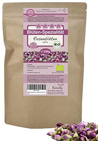 direct&friendly | ganze Bio Rosenblüten | 250g | farb- und duftintensiv | Rosa damascena | Rosentee | getrocknet