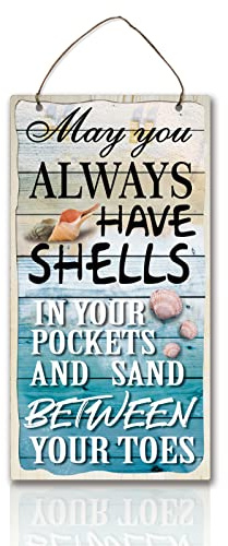 PLIGREAT Beach Wood Sign, Colourful Wall Art Decor for Summer House | Decorative Hanging Plaques, Colourful Wooden Wall Art for Beach House Bedroom, Housewarming Gifts, 13x25 cm