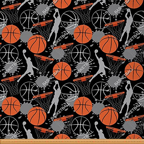 Loussiesd Basketball Stoff Meterware Basketball Thema Polsterstoff für Stühle Couch Ball Sportspiel Spritzer Dekor wasserdichter Stoff 92x150cm Schwarz Orange Grau