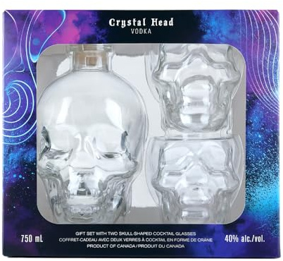 Crystal Head Original Vodka 70 cl with 2 Clear Skull Shaped 12oz Glasses