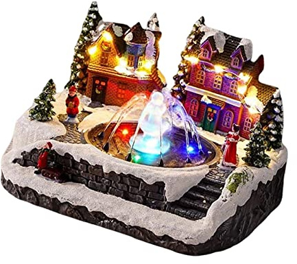 Perfeclan Navidad Escena de Invierno casa Fuente Musical Estatua giratoria para decoración de Escritorio