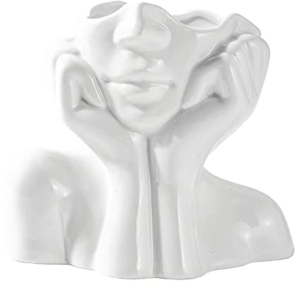 Kopf Gesicht Vase Blumenvase Keramik Vasen Weihnachten Moderne Kreativität Gesichtsvase, Weiße Blumenvase Weibliche Kopf Form Blumentopf Für Wohnzimmer, Schlafzimmer, Büro, Usw