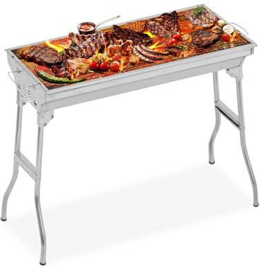 MoNiBloom Tavolo da barbecue portatile per esterni, leggero, in acciaio inox, pieghevole, tavolo da cucina per esterni e interni, per campeggio, barbecue, camper, picnic, facile da montare, argento