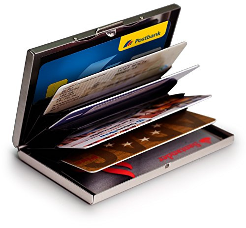 MyGadget Porte Carte Bancaire Aluminium 6 Cartes - Protection Bloqueur RFID | NFC | sans Contact - Money Clip Wallet Porte-Cartes Homme Femme Holder Noir