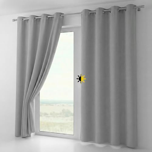 BEAUTEX Verdunkelungsgardine mit Ösen, Blackout Ösenschal Blickdicht abdunkelnd, Größe und Farbe wählbar (Breite: 140 cm, Höhe: 175 cm, Hellgrau) | Blackout, lichtmindernd, wärmeisolierend, schalldämmend, pflegeleicht, waschbar, viele Farben und Größen wählbar
