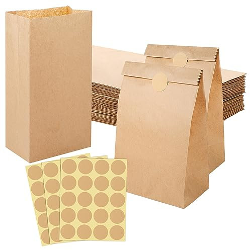 50 Stück Papiertüten Braun Groß,15 x 28 x 9cm Kraftpapier Tüten Butterbrottüten mit Aufkleber Geschenktüten DIY Adventskalender Tüten Gastgeschenke Hochzeit Geburtstag Weihnachten