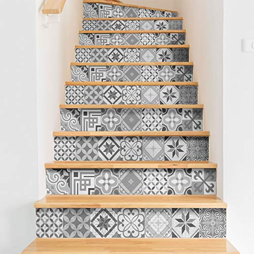 Ambiance - Adhesivo decorativo para escaleras de azulejos de cemento (2 tiras de 34 x 119 cm)