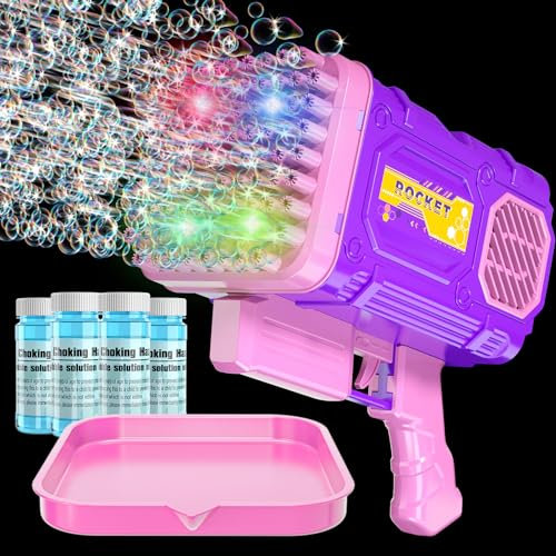 Seifenblasenmaschine mit 86 Löchern für Kinder, Kleinkinder, Erwachsene, 50.000 + Blasen/Min. Seifenblasenmaschine für Kinder, Mädchen, Jungen, mit 4 LED-Lichtern, Sommerspielzeug, Geschenke für