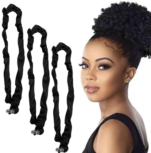3 lazos ajustables para el pelo, lazos para el pelo afro, coleteros de satén, lazos de pelo negros de estilo largo para cabello natural grueso y rizado, diademas antideslizantes para coletas afro