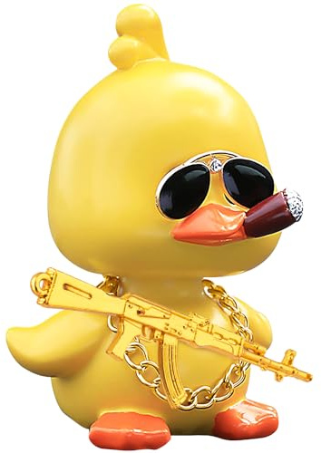 wonuu Bobble Heads Ducks, Car Dashboard Decor Cute Yellow Shaking Head Duck Doll for Car Interior Ornament with Glasses, Necklace and Funny Accessories (Duck Cool)