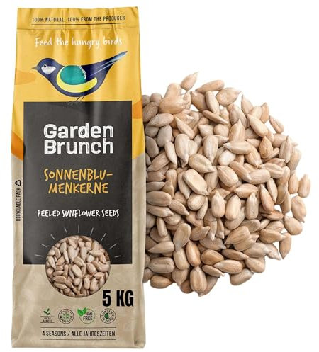 Sonnenblumenkerne: Hochwertiges Vogelfutter für Wildvögel - 5kg Geschält & Schalenfrei - Ideales Ganzjahresfutter für Gartenbrunch - Natürliche Anziehung für Wildvögel und Tiere