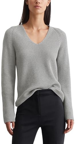 Marc OߴPolo Mujer Jersey de Punto de algodón orgánico con Cuello de Pico, Gris (Mid Stone Melange), XL