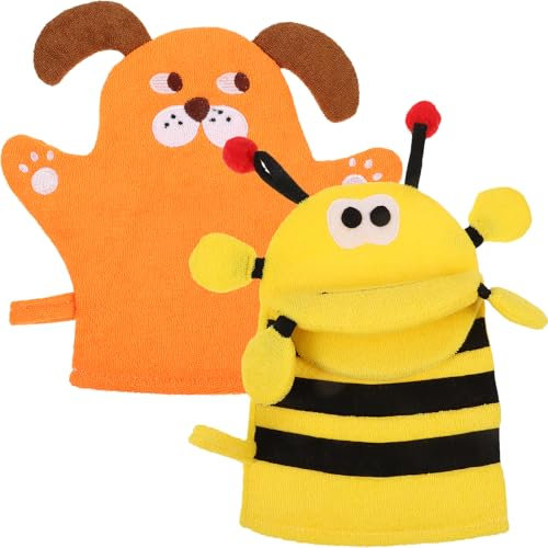 Healeved Kids Bath Mitts with Soft Exfoliating Scrub Gloves Cute Bear Design for Gentle Toddler Bathing and Skin Care