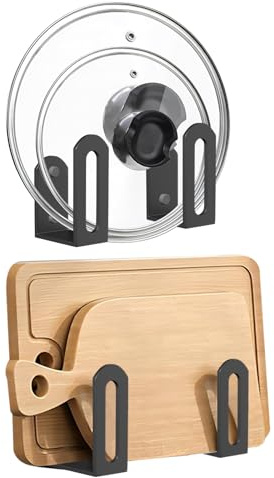 FUYAHA Pot Lid Organizer for Cabinet - 2 Pack Universal Pan Lids Organizers Inside Cabinet Door Wall Mount，Pot Lid Rack Top Storage Holder for Kitchen, Fits 6 to 13.5