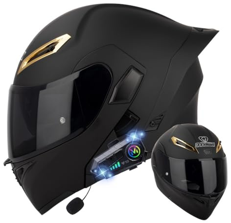 RQTEUYE Klapphelm mit Bluetooth, Bluetooth Integralhelm Motorradhelm mit Doppelvisier, ECE Zertifiziert Hohe Qualität Helm, Verschiedene farbige Linsen, für Frauen Männer（22.4-25.2in）