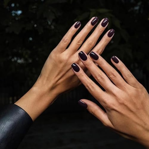 Ceboic 24Pcs French Press on Nails Kurz, Eckig Nägel Zum Aufkleben Einfarbig Acrylic Kunstnägel Fake Nails, Natürliche Fingernägel Künstliche Nägel für Frauen Mädchen DIY Nail Art (Schwarz Lila)