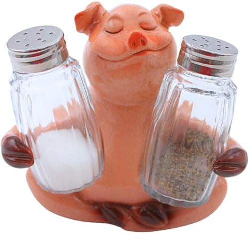 Ceramic Pig with Glass Salt & Pepper Shakers, Size L x W x H 13.5 x 9.5 x 13 cm