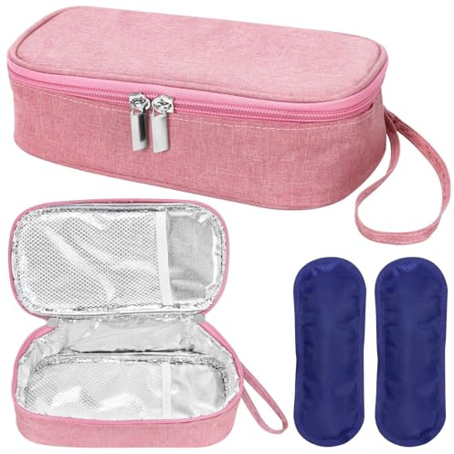 ISUSSER Breastmilk Cooler Bag with Ice Pack, Portable Insulated Breast Milk Storage Cooler Bag, Small Stylish Breastmilk Storage Bag Cooler with Wrist Strap (Pink)