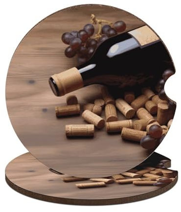 VFMKT 2 posavasos para automóvil, antideslizantes, absorbentes, para botellas de vino, corcho, uvas, posavasos, accesorios universales para portavasos de coche con base de corcho de 2.6 pulgadas