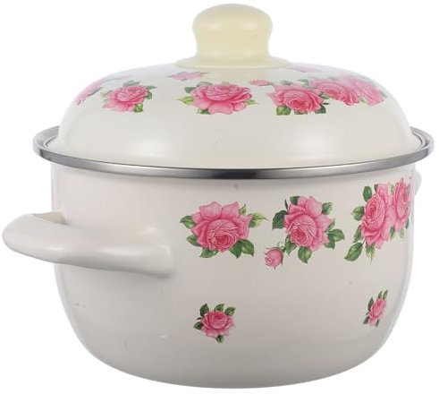 Luxshiny Enamel Cooking Pot with Handle and Lid Vintage Flower Pattern Soup Pot for Stovetop Use Even Heat Distribution Ergonomic Design for Kitchen Decor