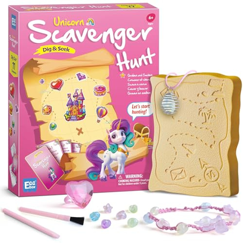 Eggbox Einhorn Schnitzeljagd Edelstein Ausgrabungsset, Ausgraben Einhorn und Charms für Kinder, DIY Halskette & Ringe & Armbänder, Mit Schnitzeljagd Schatzsuche Spiel