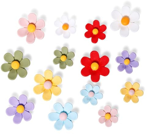 14pcs Cute Flower Fridge Magnets, 2 Sizes 3D Colorful Daisy Refrigerator Magnets Floral Magnetic Decorative Magnets for Whiteboard Locker Car Kitchen Office Decorations(7 Big, 7 Small)
