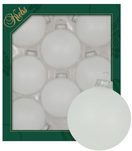 Krebs Glas Lauscha - Weihnachtsdekoration/Christbaumschmuck aus Glas - Unifarbende Kugeln - Menge: 8 Stück - Farbe: Schneeweiß - Größe: ca. 7 cm