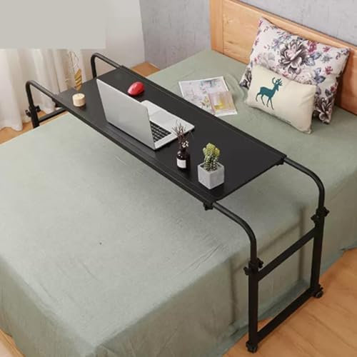 Verstellbarer Nachttisch mit Rollen, Nachttisch für Laptop, Schreiben über Betttablett, höhenverstellbar, 120 x 46 cm, Schwarz