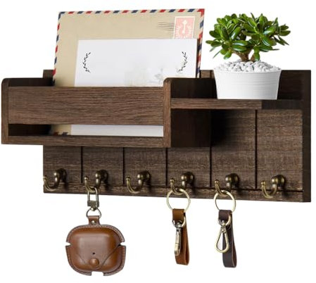 Schlüsselbrett mit Ablage，Schlüsselkasten holz mit Regal Enthält Briefhalter und 6 Haken, Schlüsselhalter für Wohnzimmer Küche Büro Flur Möbel Schlafzimmer praktisches Wohnungs Zubehör，holz